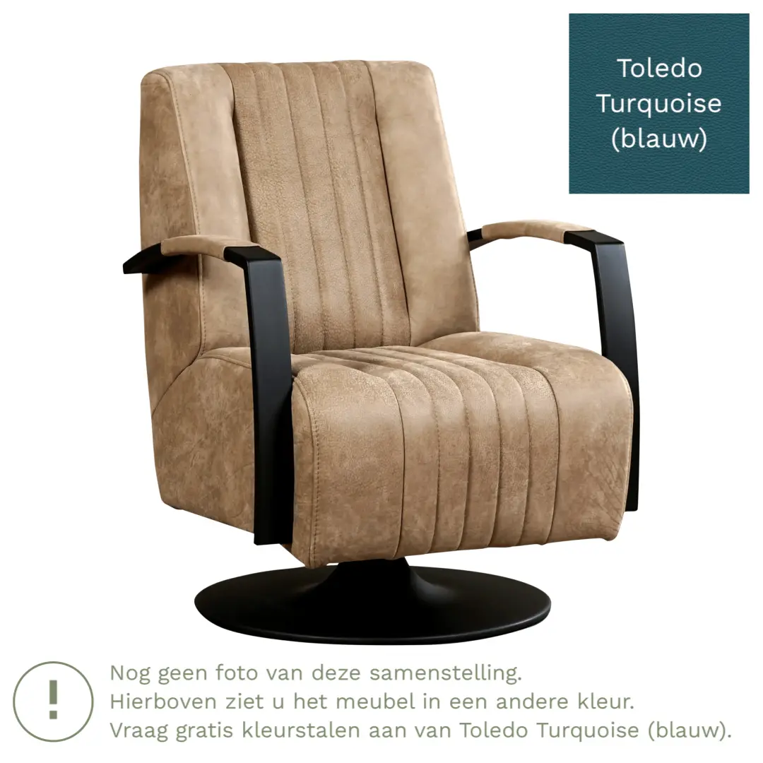 afbeelding van Leren draaifauteuil Galaxy - Toledo Turquoise (blauw) - Schotelvoet zwart