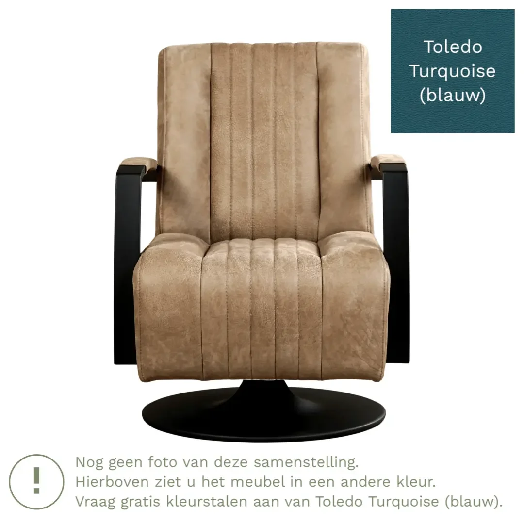 afbeelding van Leren draaifauteuil Galaxy - Toledo Turquoise (blauw) - Schotelvoet zwart