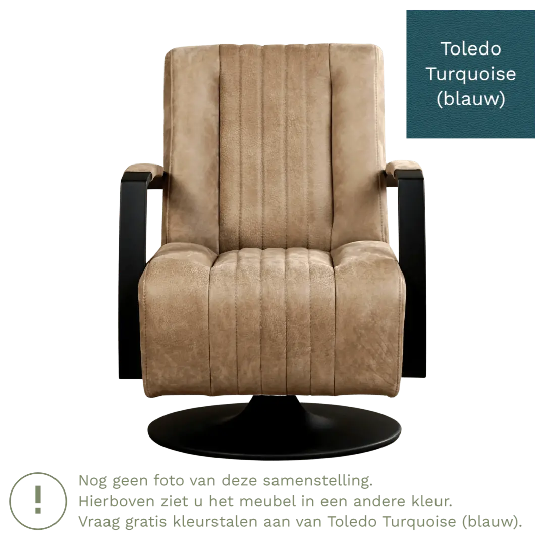 afbeelding van Leren draaifauteuil Galaxy - Toledo Turquoise (blauw) - Stervoet zwart