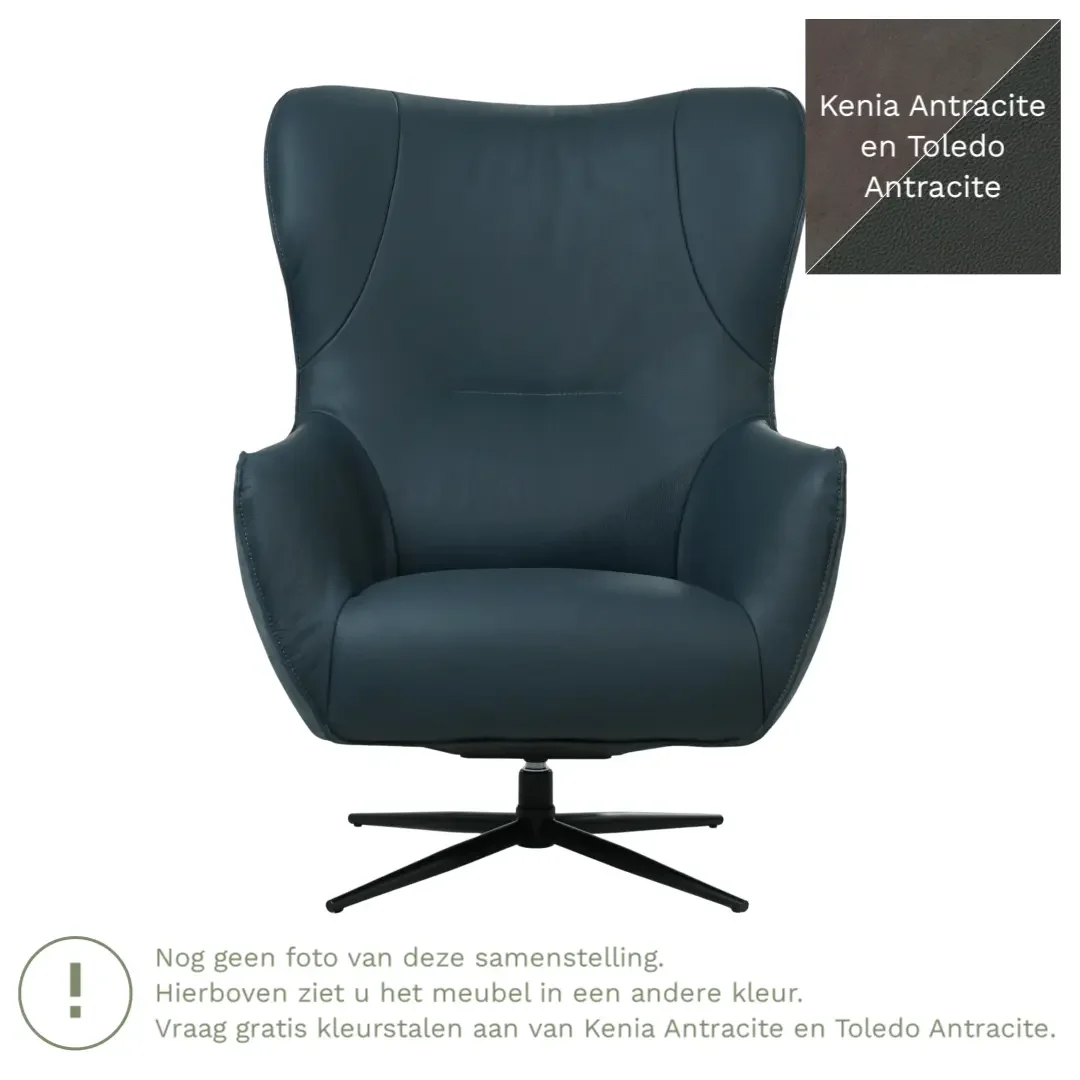 afbeelding van Leren draaifauteuil Leaf Duo - Kenia Antracite en Toledo Antracite - Stervoet zwart