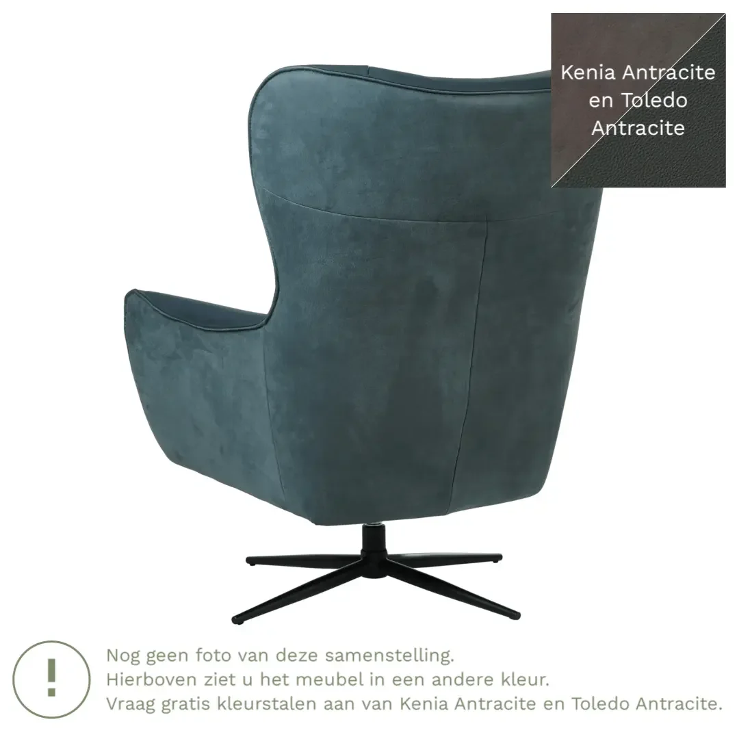 afbeelding van Leren draaifauteuil Leaf Duo - Kenia Antracite en Toledo Antracite - Stervoet zwart