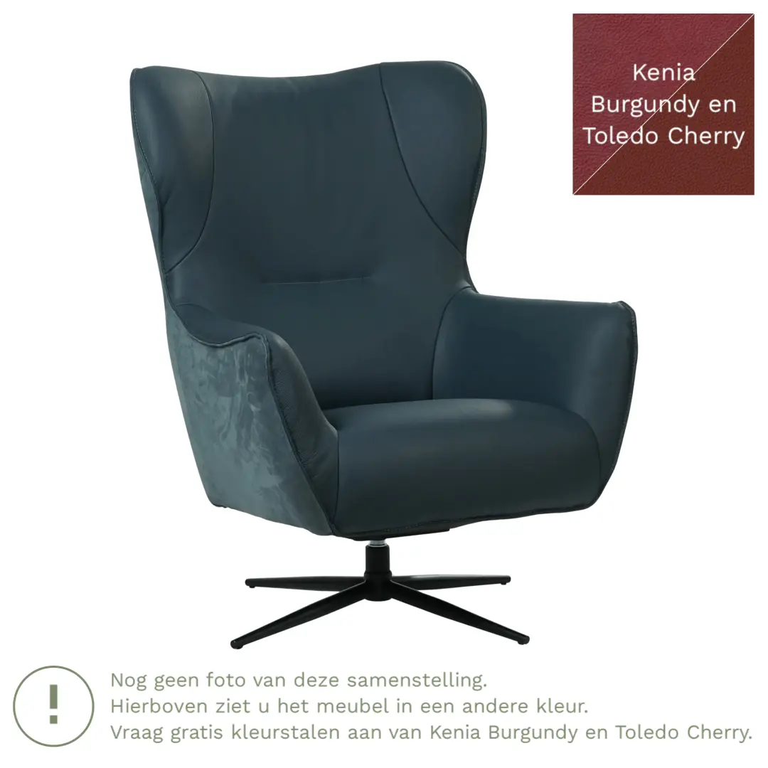 afbeelding van Leren draaifauteuil Leaf Duo - Kenia Burgundy en Toledo Cherry - Stervoet zwart