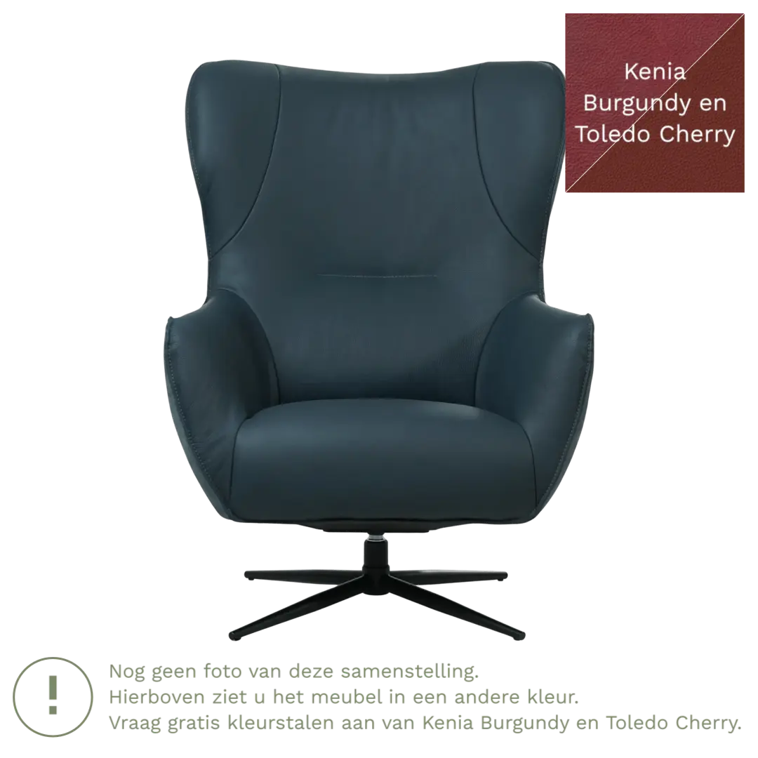 afbeelding van Leren draaifauteuil Leaf Duo - Kenia Burgundy en Toledo Cherry - Stervoet zwart
