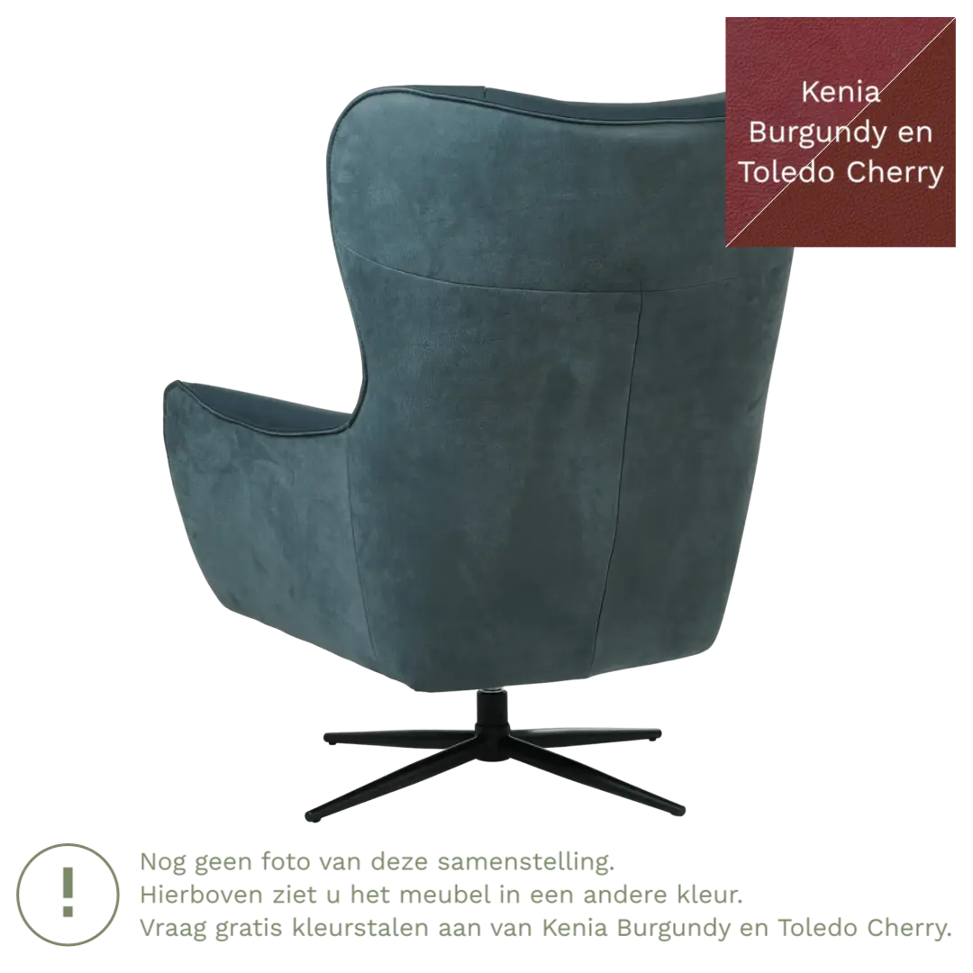afbeelding van Leren draaifauteuil Leaf Duo - Kenia Burgundy en Toledo Cherry - Stervoet zwart