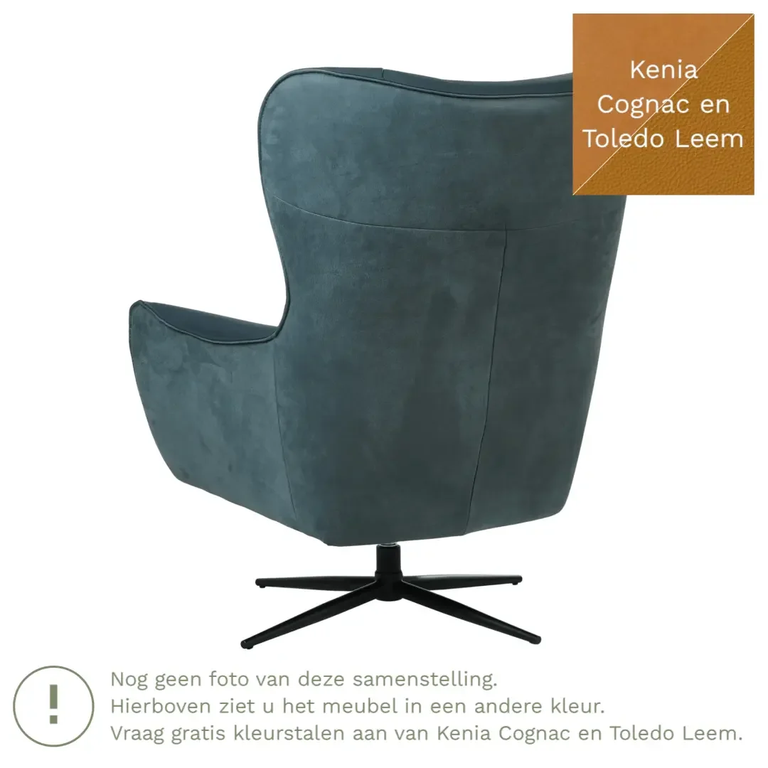 afbeelding van Leren draaifauteuil Leaf Duo - Kenia Cognac en Toledo Leem - Stervoet zwart