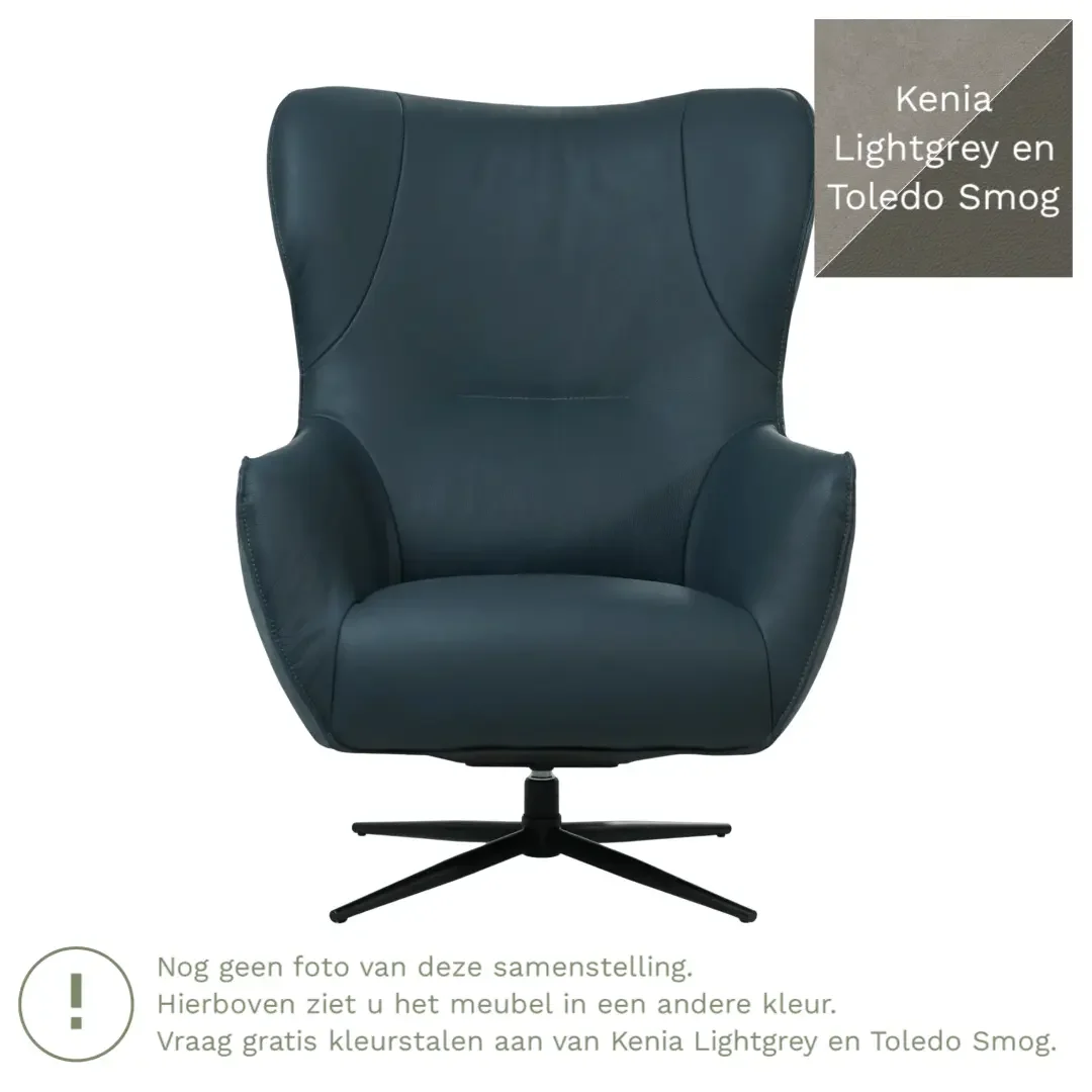 afbeelding van Leren draaifauteuil Leaf Duo - Kenia Lightgrey en Toledo Smog - Stervoet zwart