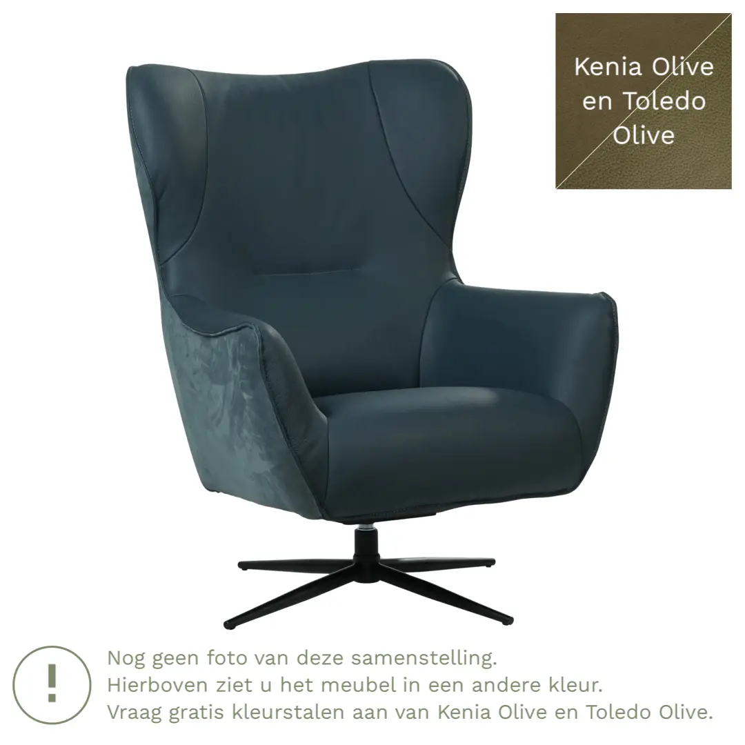 afbeelding van Leren draaifauteuil Leaf Duo - Kenia Olive en Toledo Olive - Stervoet zwart