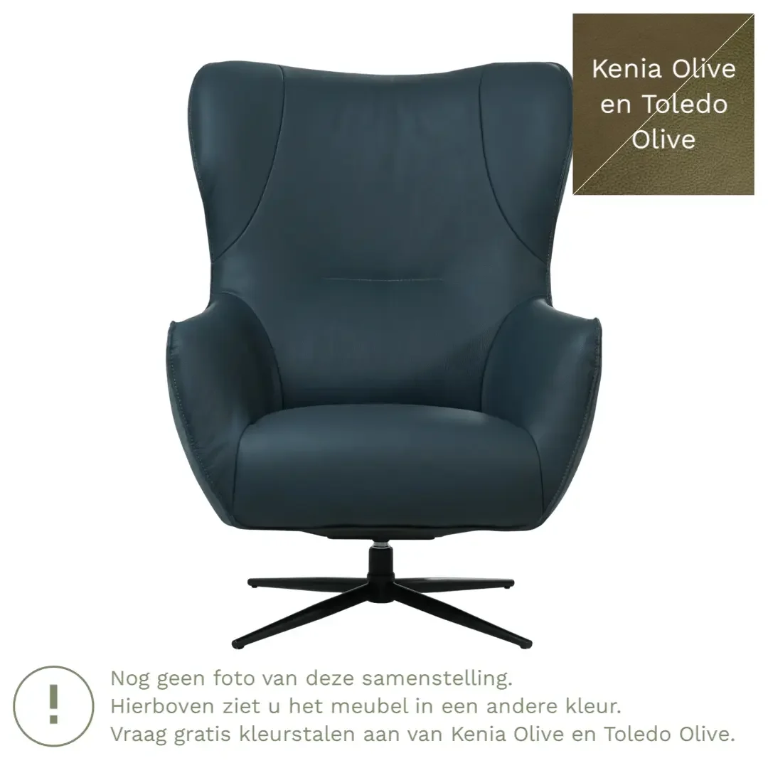 afbeelding van Leren draaifauteuil Leaf Duo - Kenia Olive en Toledo Olive - Stervoet zwart