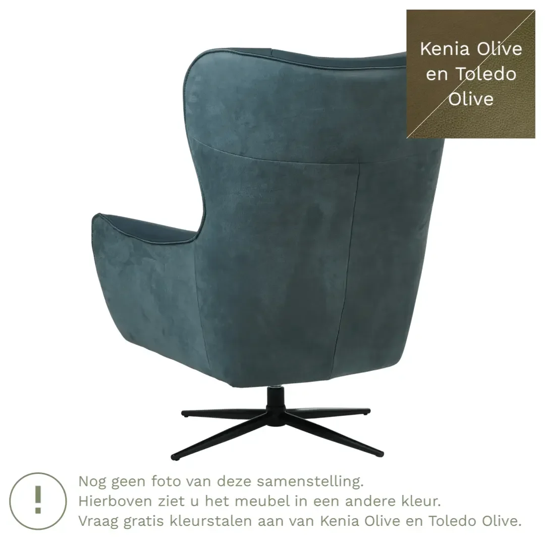 afbeelding van Leren draaifauteuil Leaf Duo - Kenia Olive en Toledo Olive - Stervoet zwart