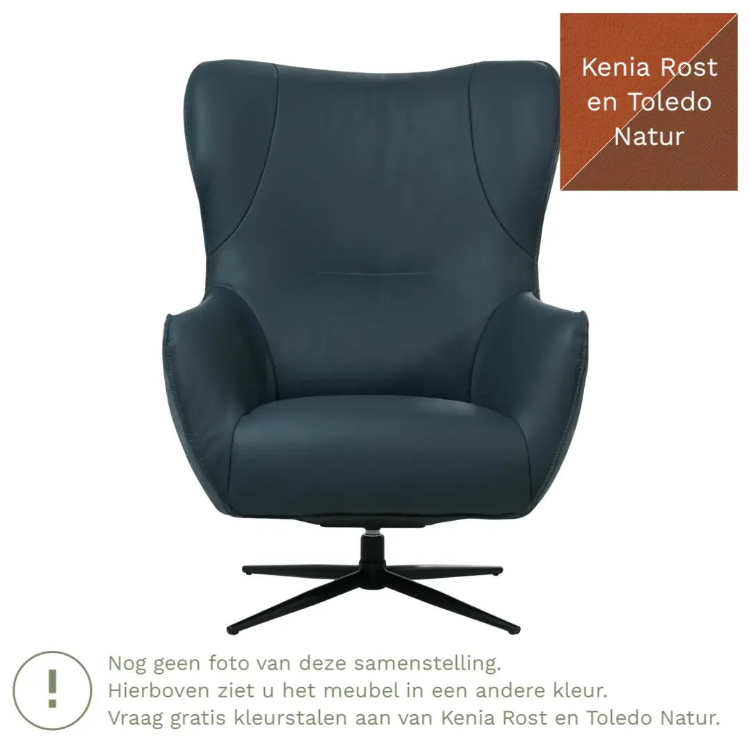 afbeelding van Leren draaifauteuil Leaf Duo - Kenia Rost en Toledo Natur - Stervoet zwart