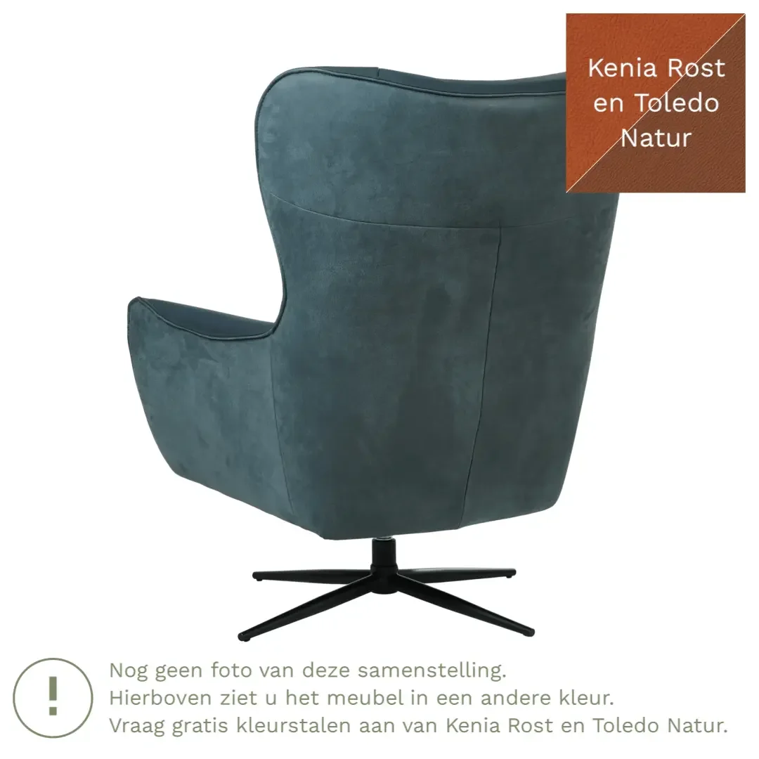 afbeelding van Leren draaifauteuil Leaf Duo - Kenia Rost en Toledo Natur - Stervoet zwart
