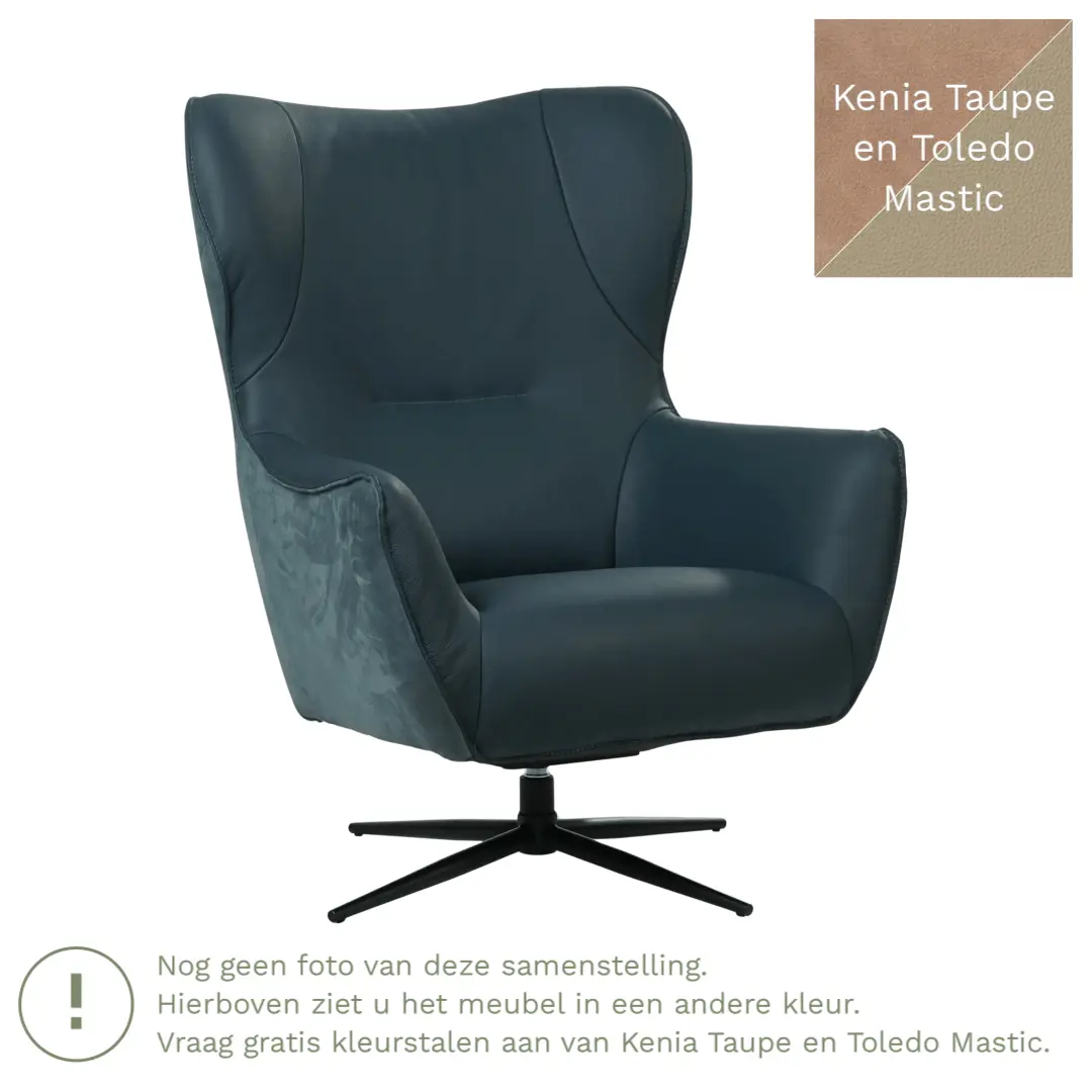 afbeelding van Leren draaifauteuil Leaf Duo - Kenia Taupe en Toledo Mastic - Stervoet zwart