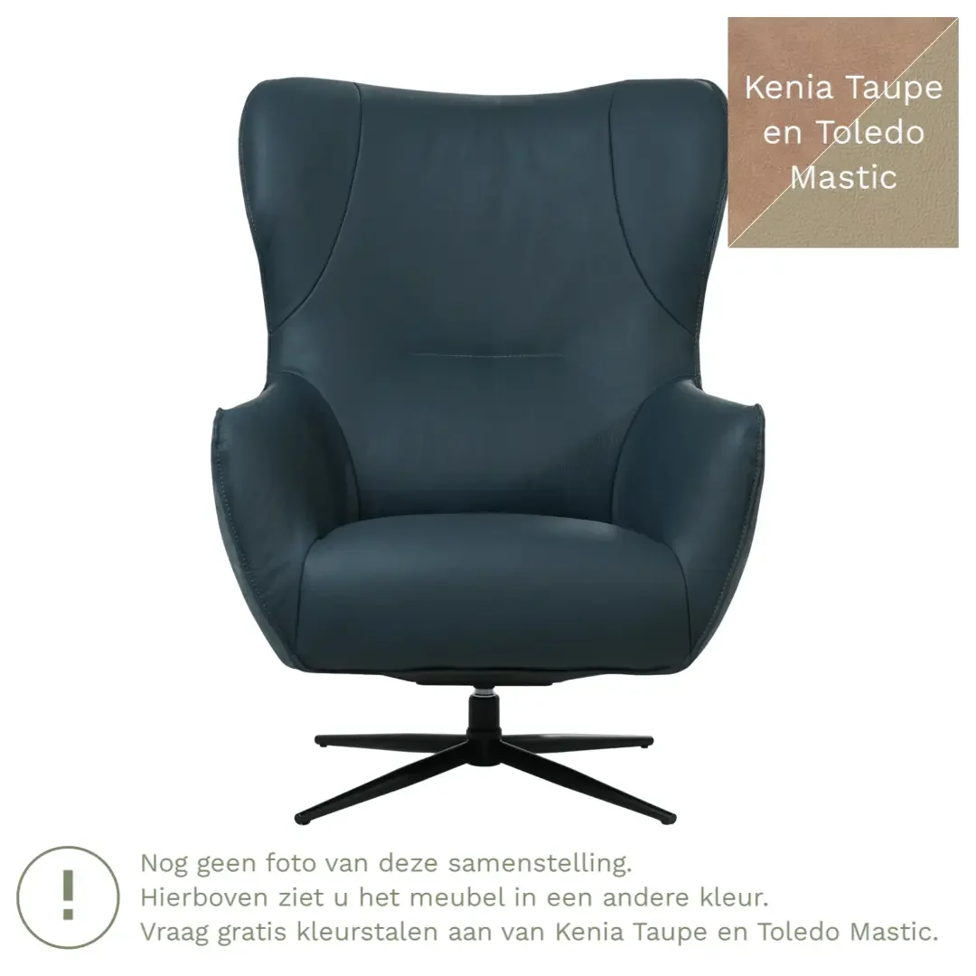 afbeelding van Leren draaifauteuil Leaf Duo - Kenia Taupe en Toledo Mastic - Stervoet zwart