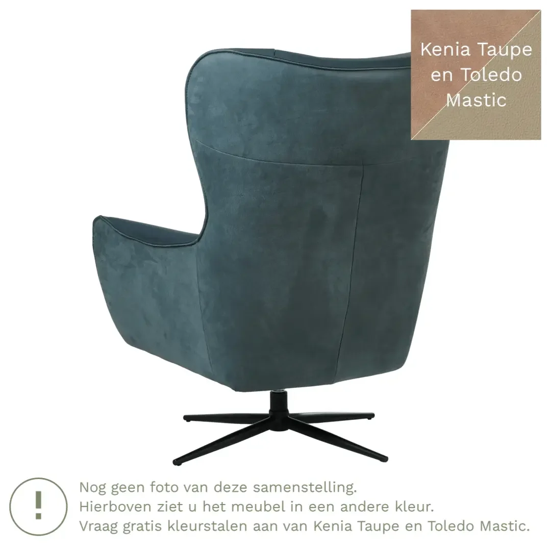 afbeelding van Leren draaifauteuil Leaf Duo - Kenia Taupe en Toledo Mastic - Stervoet zwart