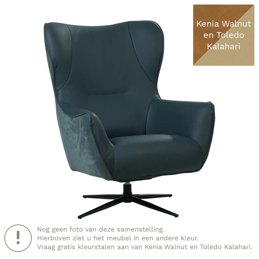 afbeelding van Leren draaifauteuil Leaf Duo - Kenia Walnut en Toledo Kalahari - Stervoet zwart