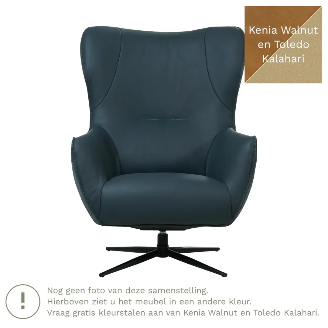 afbeelding van Leren draaifauteuil Leaf Duo - Kenia Walnut en Toledo Kalahari - Stervoet zwart