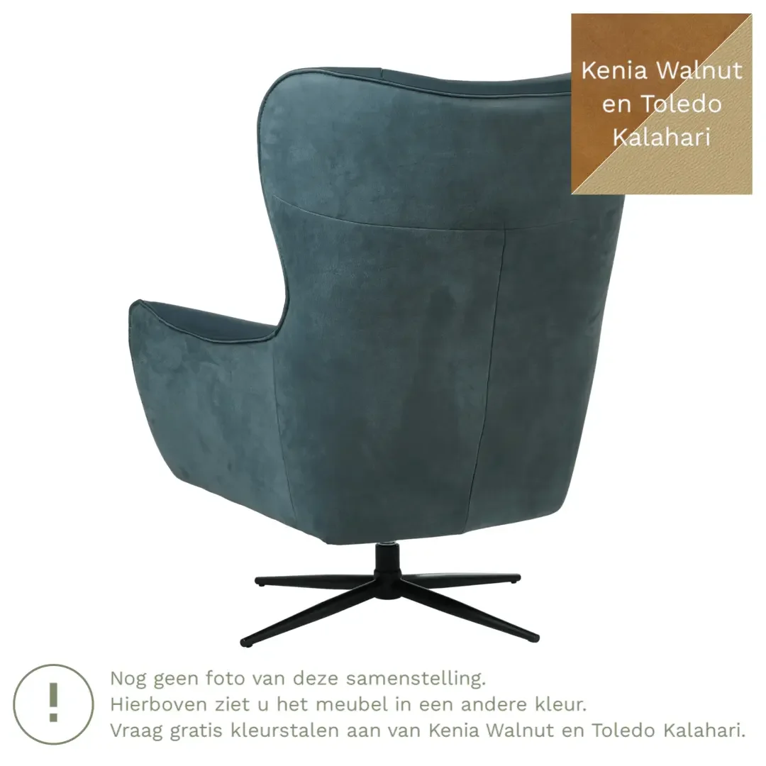 afbeelding van Leren draaifauteuil Leaf Duo - Kenia Walnut en Toledo Kalahari - Stervoet zwart