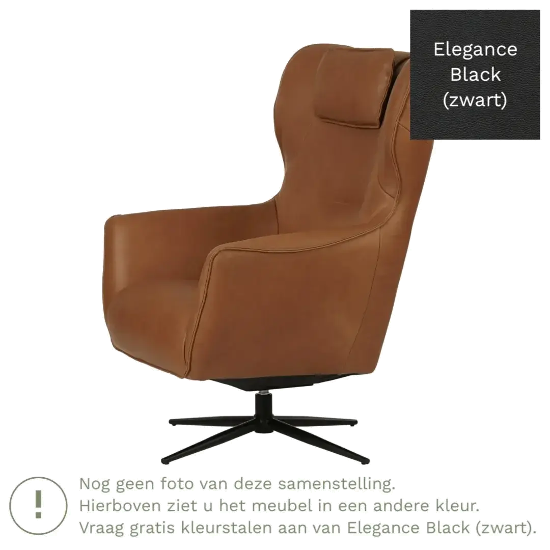 afbeelding van Leren draaifauteuil Leaf - Elegance Black (zwart) - Stervoet zwart