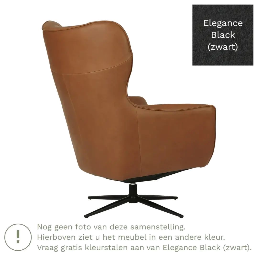 afbeelding van Leren draaifauteuil Leaf - Elegance Black (zwart) - Stervoet zwart