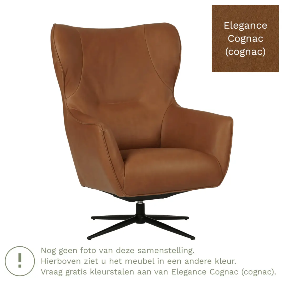 afbeelding van Leren draaifauteuil Leaf - Elegance Cognac (cognac) - Stervoet zwart