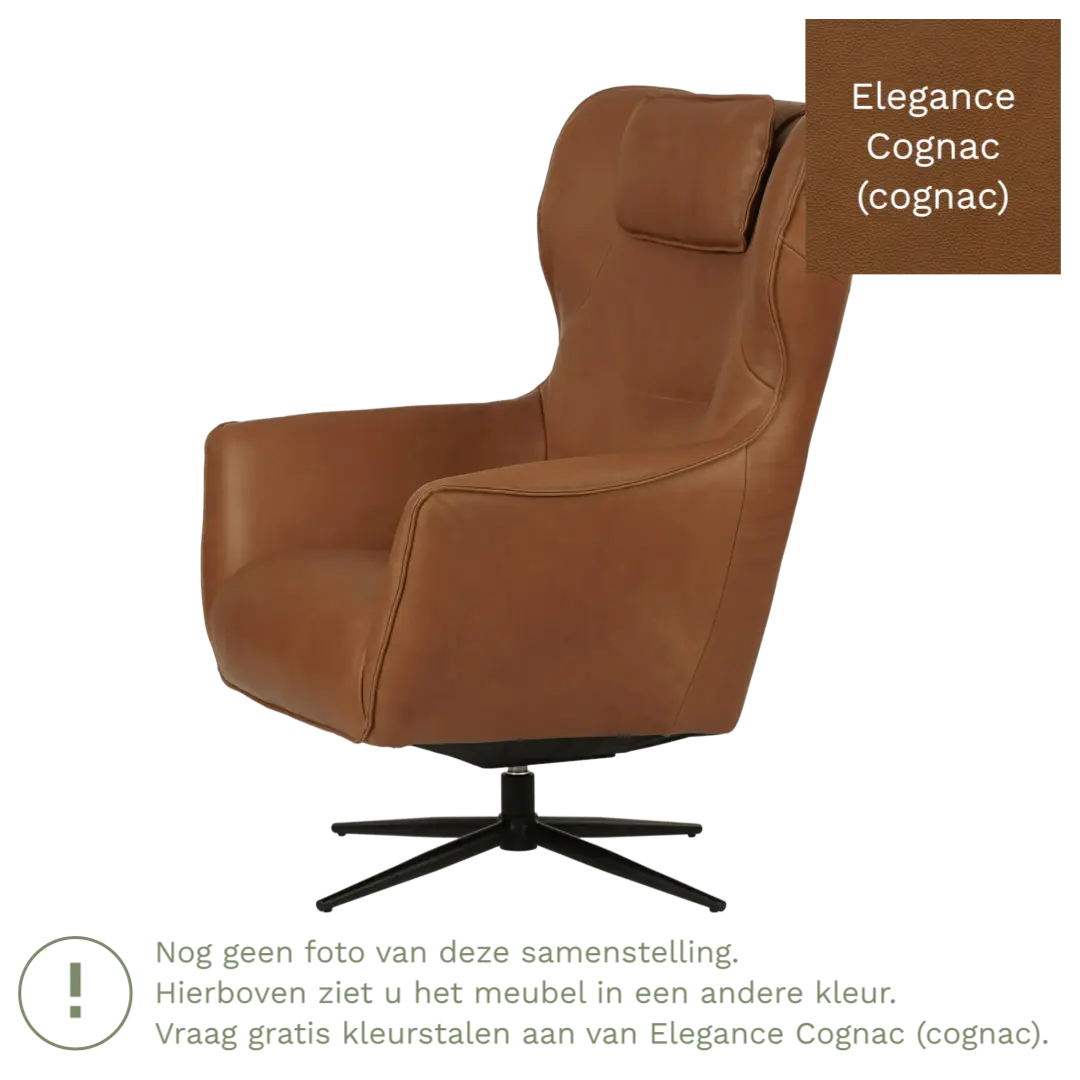 afbeelding van Leren draaifauteuil Leaf - Elegance Cognac (cognac) - Stervoet zwart
