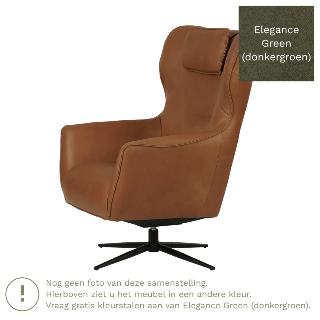 afbeelding van Leren draaifauteuil Leaf - Elegance Green (donkergroen) - Stervoet zwart