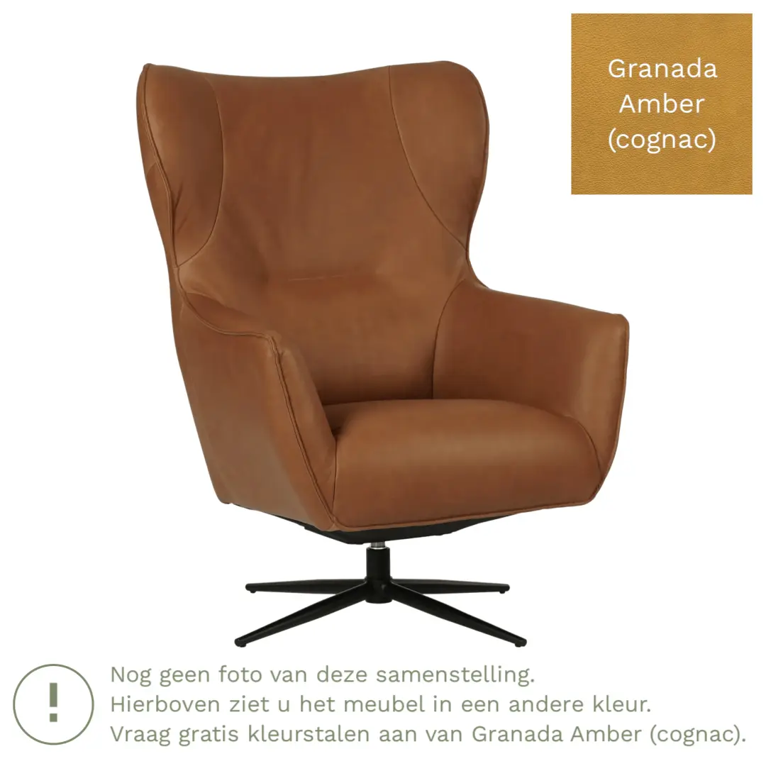 afbeelding van Leren draaifauteuil Leaf - Granada Amber (cognac) - Stervoet zwart