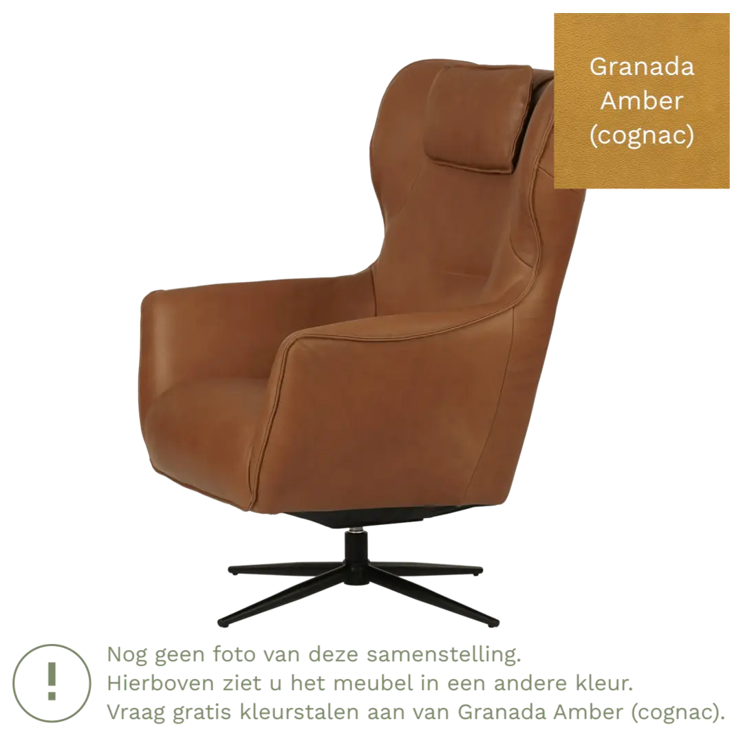 afbeelding van Leren draaifauteuil Leaf - Granada Amber (cognac) - Stervoet zwart