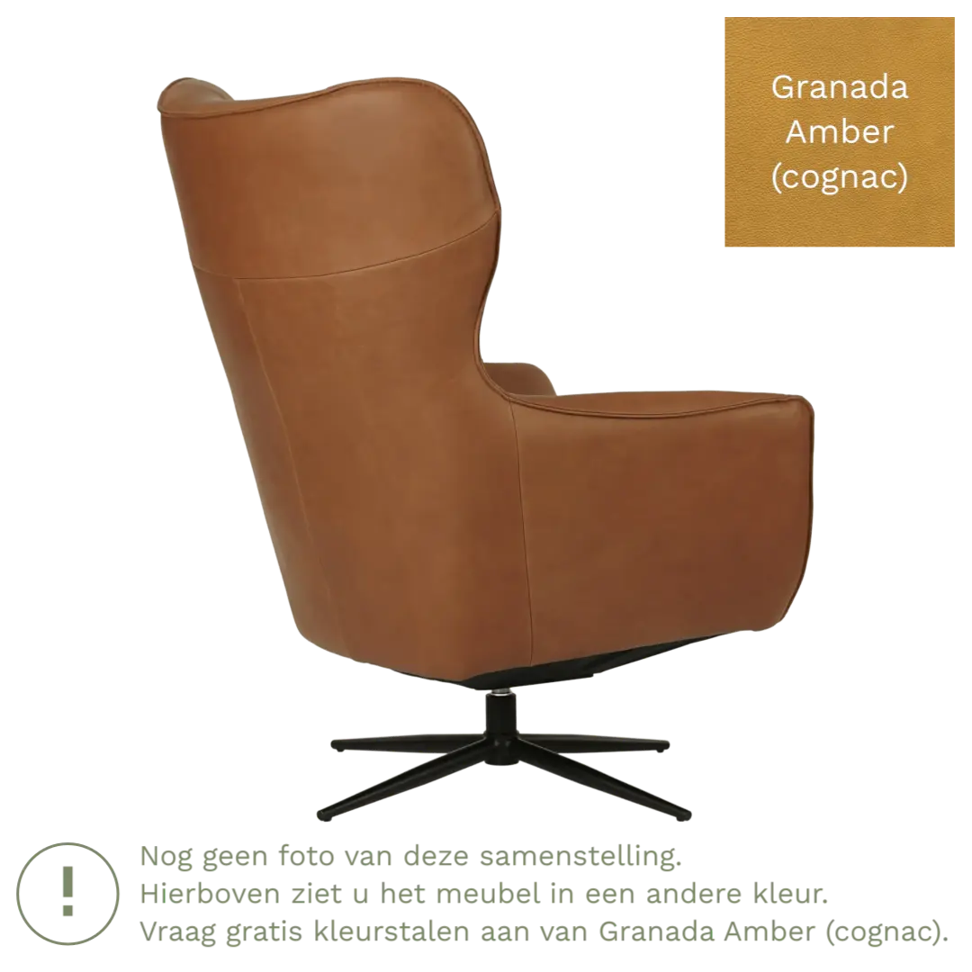 afbeelding van Leren draaifauteuil Leaf - Granada Amber (cognac) - Stervoet zwart
