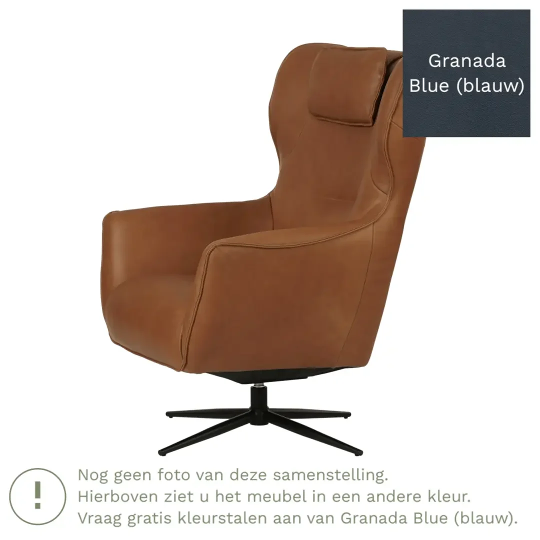 afbeelding van Leren draaifauteuil Leaf - Granada Blue (blauw) - Stervoet zwart