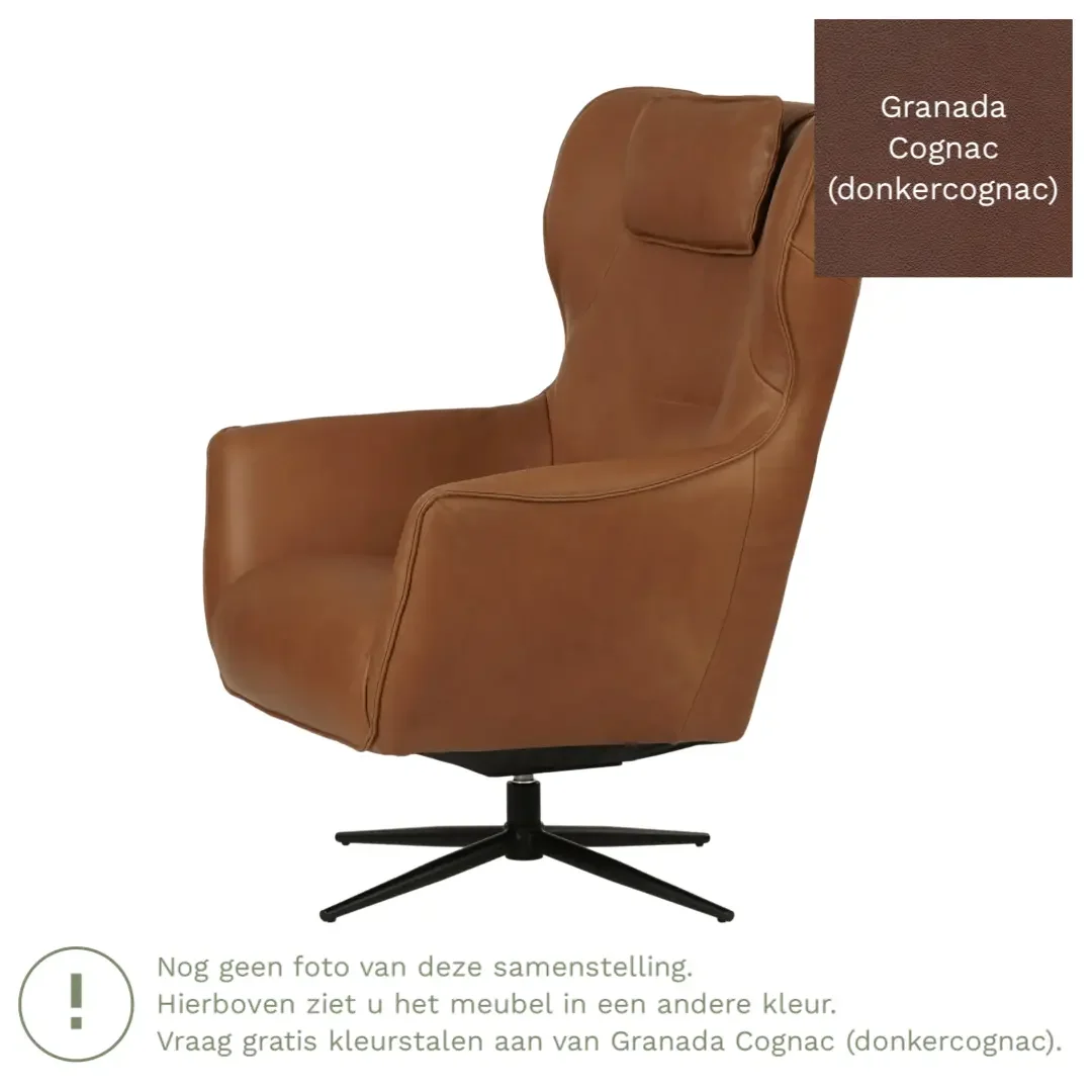 afbeelding van Leren draaifauteuil Leaf - Granada Cognac (donkercognac) - Stervoet zwart