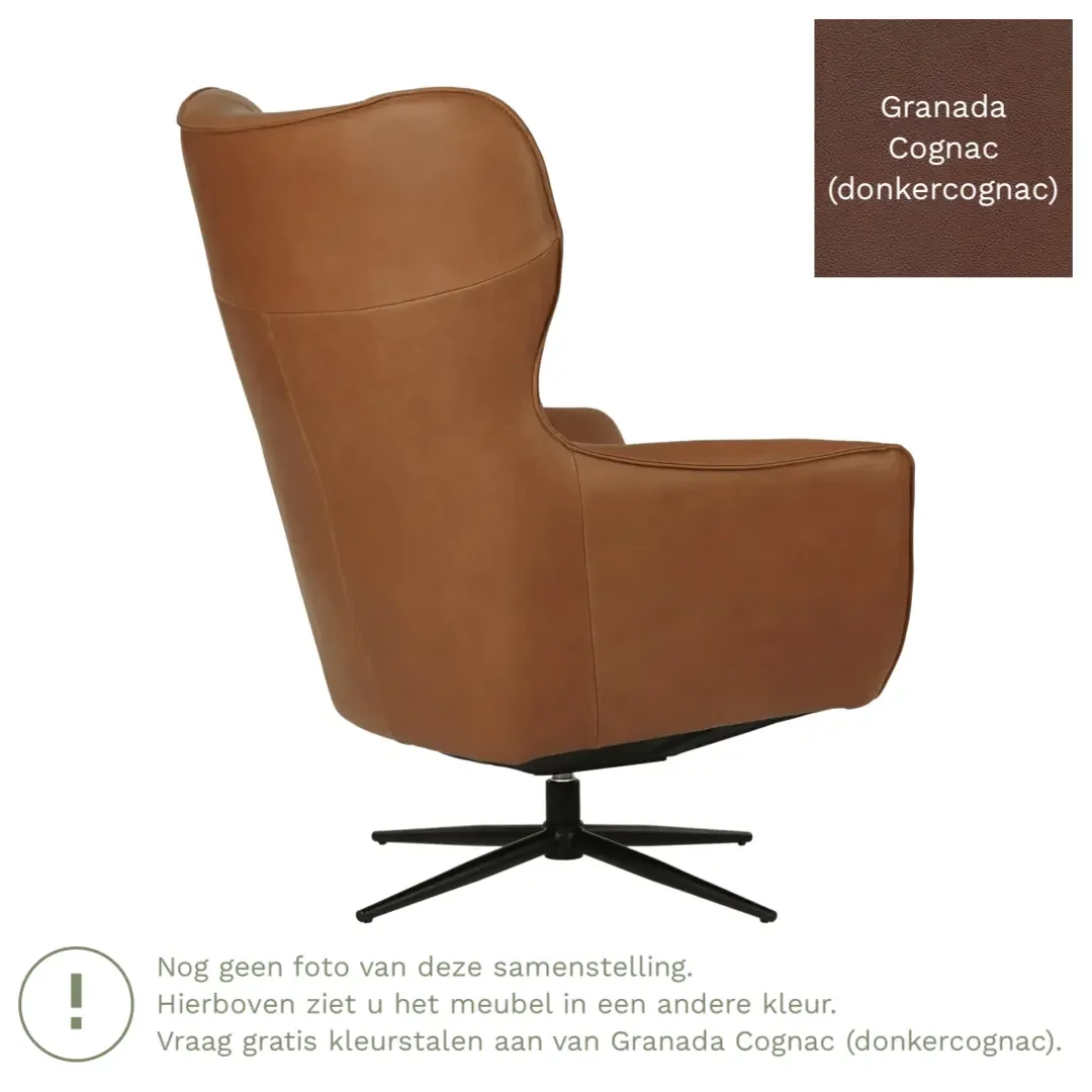 afbeelding van Leren draaifauteuil Leaf - Granada Cognac (donkercognac) - Stervoet zwart
