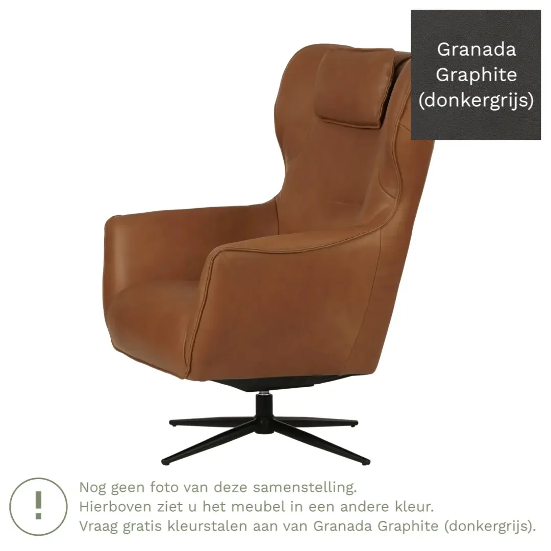 afbeelding van Leren draaifauteuil Leaf - Granada Graphite (donkergrijs) - Stervoet zwart