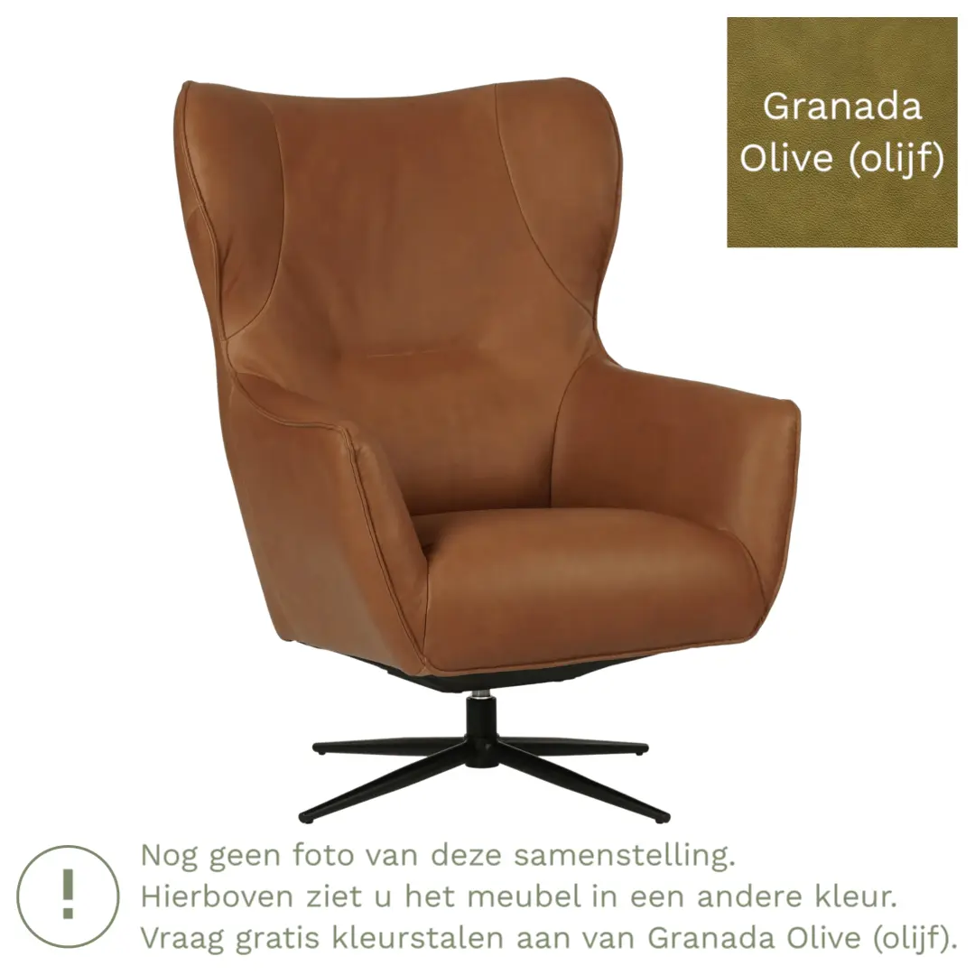 afbeelding van Leren draaifauteuil Leaf - Granada Olive (olijf) - Stervoet zwart