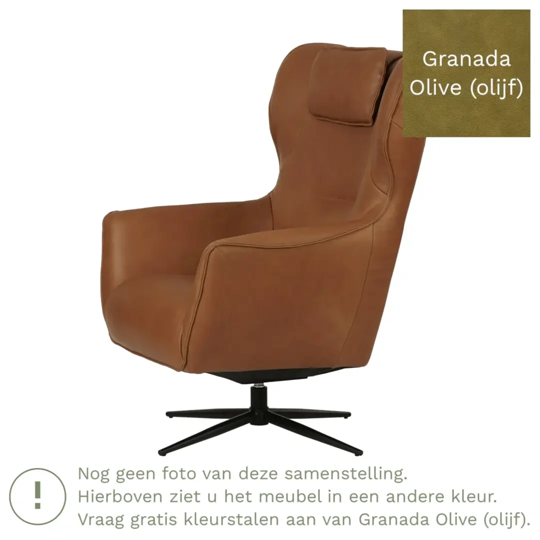 afbeelding van Leren draaifauteuil Leaf - Granada Olive (olijf) - Stervoet zwart