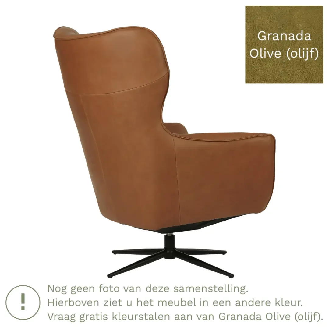 afbeelding van Leren draaifauteuil Leaf - Granada Olive (olijf) - Stervoet zwart