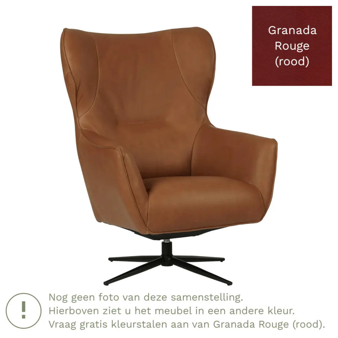 afbeelding van Leren draaifauteuil Leaf - Granada Rouge (rood) - Stervoet zwart