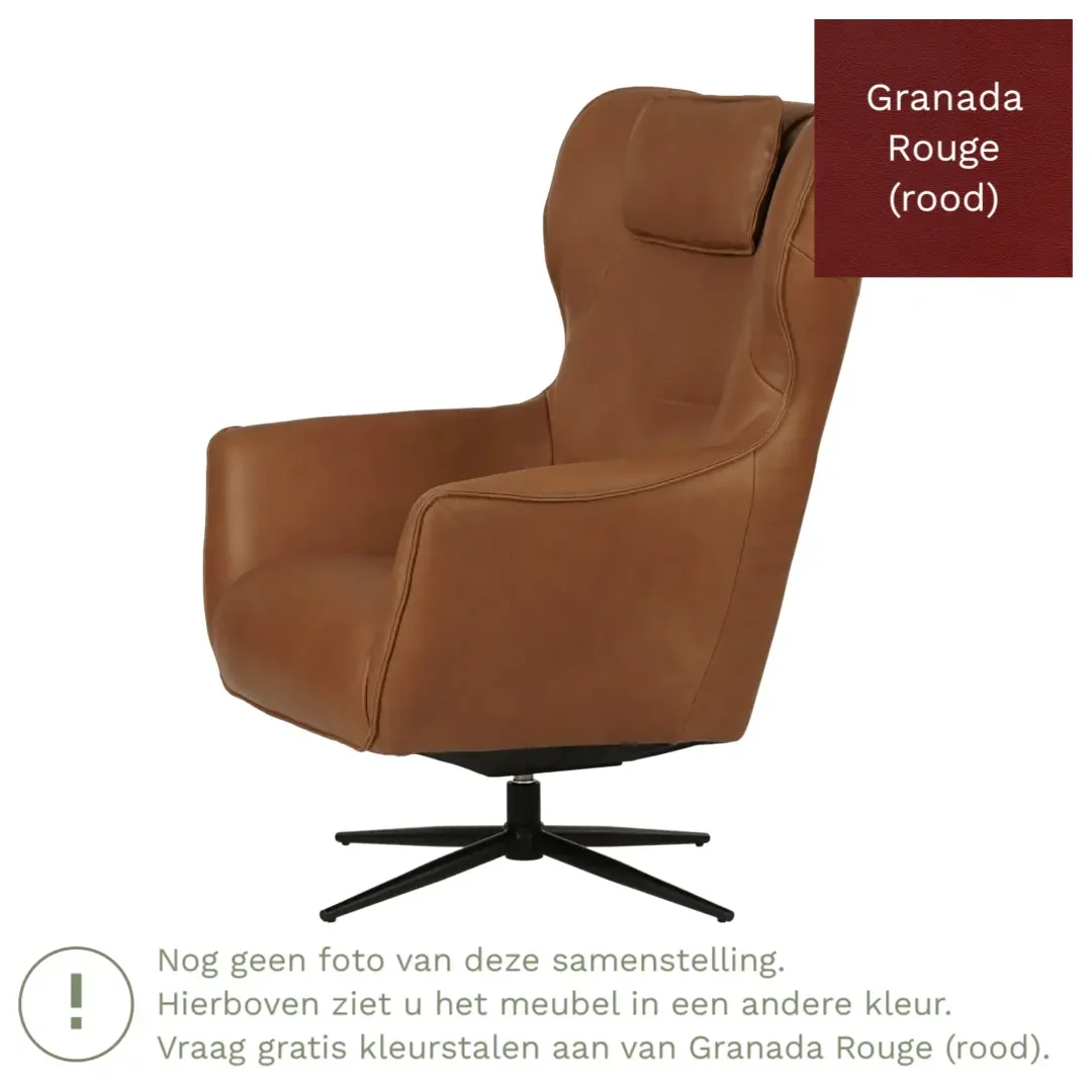 afbeelding van Leren draaifauteuil Leaf - Granada Rouge (rood) - Stervoet zwart