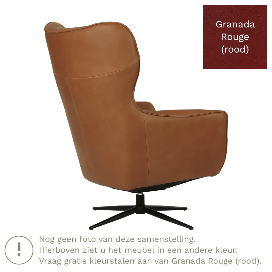 afbeelding van Leren draaifauteuil Leaf - Granada Rouge (rood) - Stervoet zwart