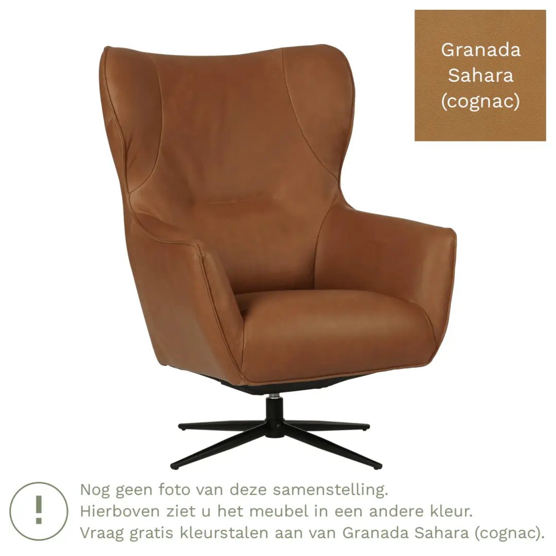 afbeelding van Leren draaifauteuil Leaf - Granada Sahara (cognac) - Stervoet zwart