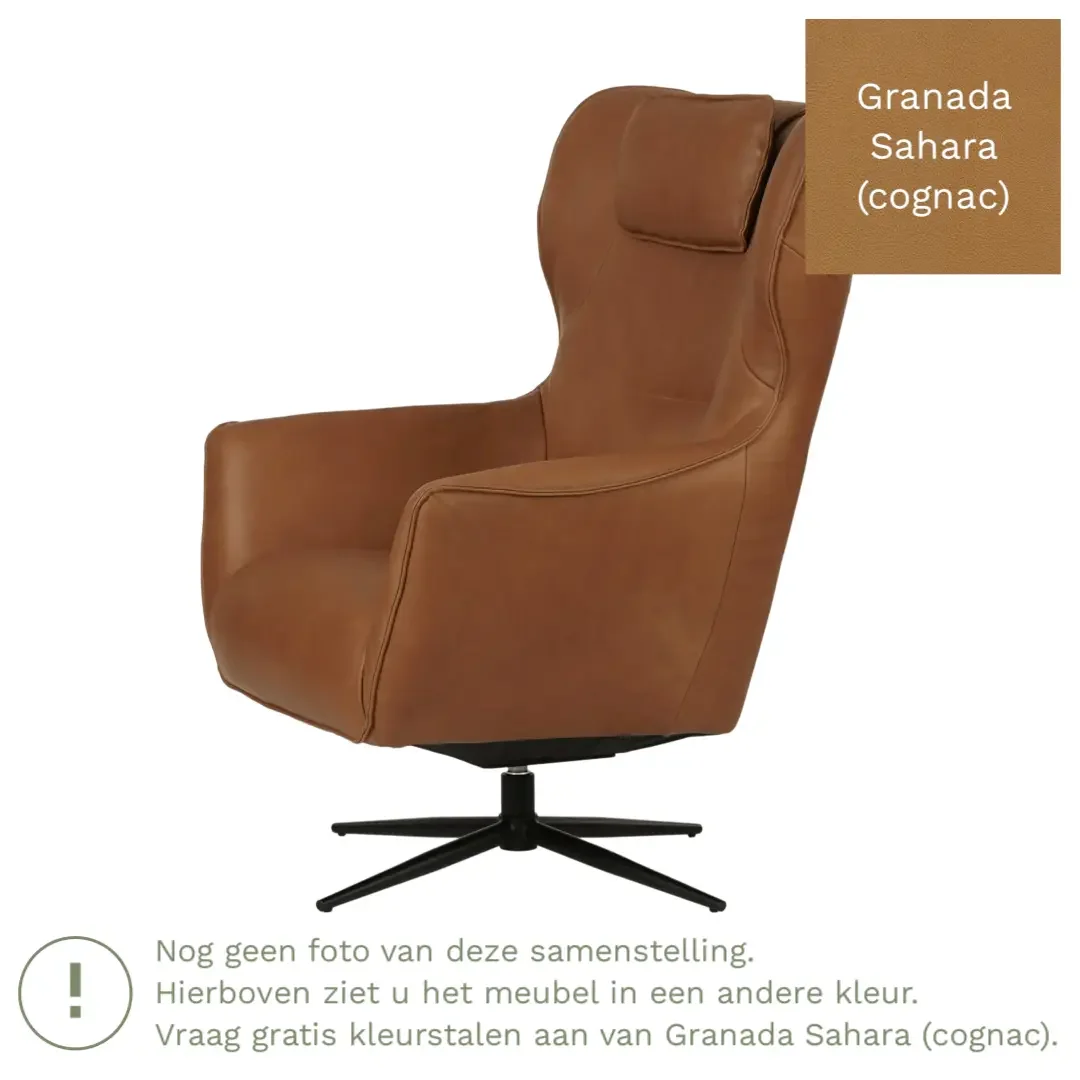 afbeelding van Leren draaifauteuil Leaf - Granada Sahara (cognac) - Stervoet zwart