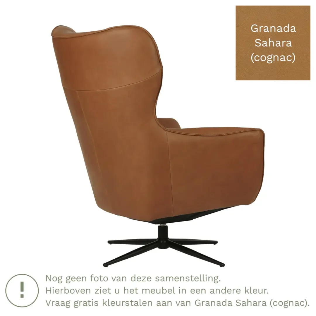 afbeelding van Leren draaifauteuil Leaf - Granada Sahara (cognac) - Stervoet zwart