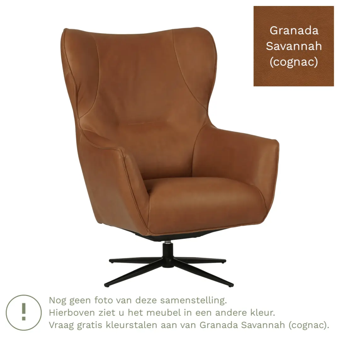 afbeelding van Leren draaifauteuil Leaf - Granada Savannah (cognac) - Stervoet zwart