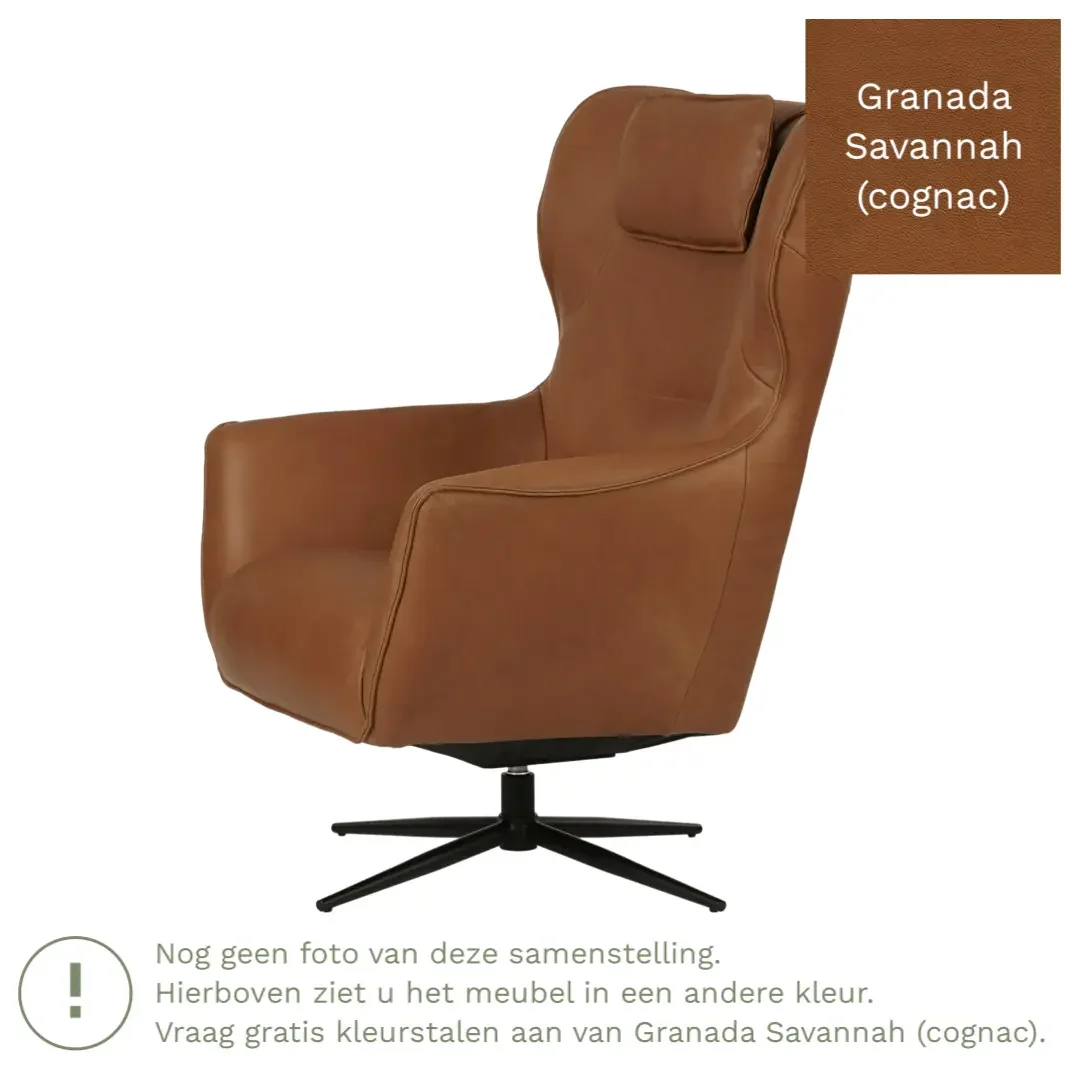 afbeelding van Leren draaifauteuil Leaf - Granada Savannah (cognac) - Stervoet zwart