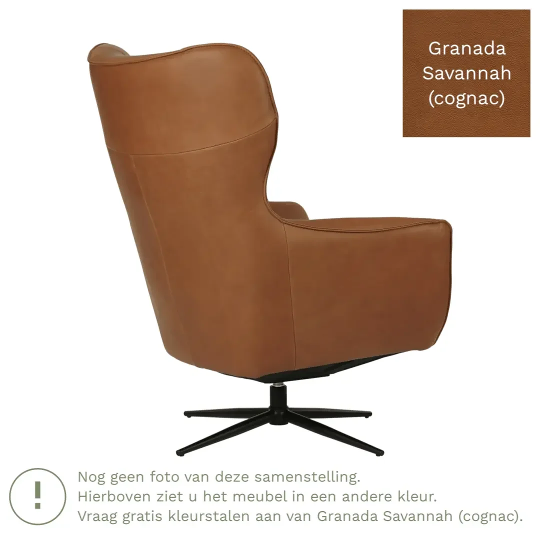 afbeelding van Leren draaifauteuil Leaf - Granada Savannah (cognac) - Stervoet zwart