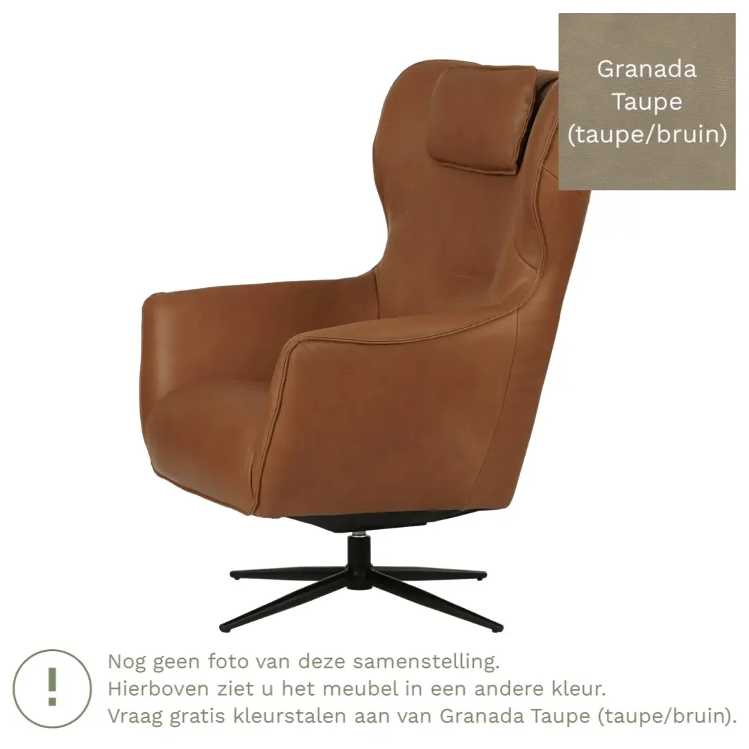 afbeelding van Leren draaifauteuil Leaf - Granada Taupe (taupe/bruin) - Stervoet zwart