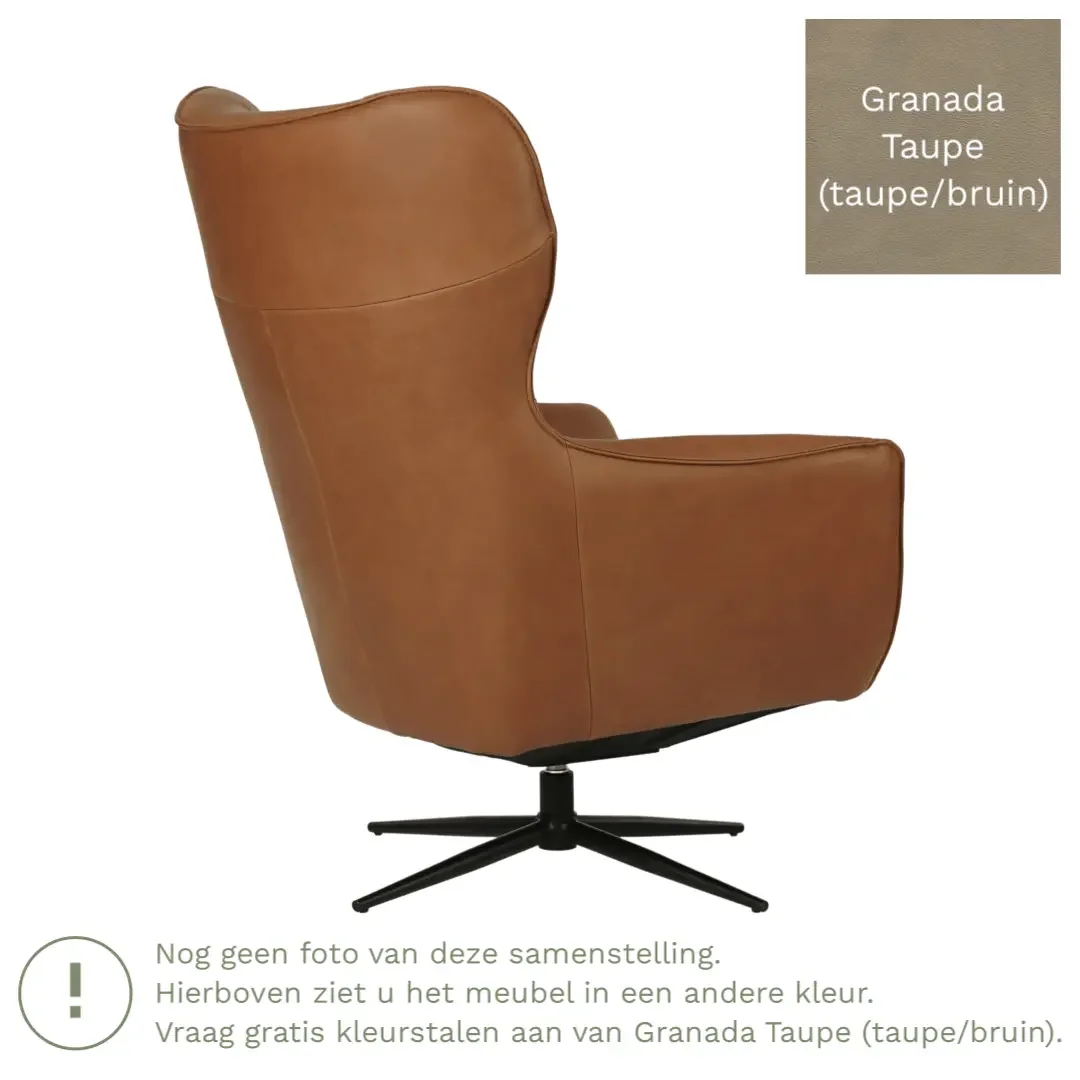afbeelding van Leren draaifauteuil Leaf - Granada Taupe (taupe/bruin) - Stervoet zwart