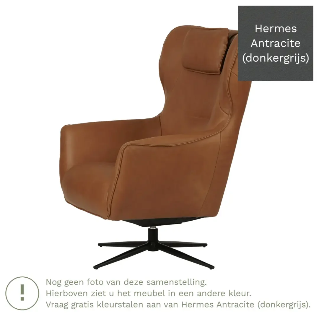 afbeelding van Leren draaifauteuil Leaf - Hermes Antracite (donkergrijs) - Stervoet zwart