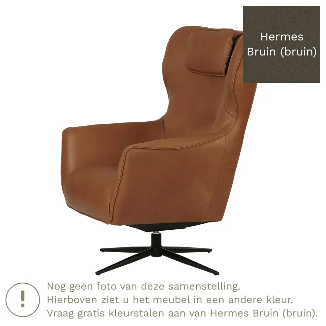afbeelding van Leren draaifauteuil Leaf - Hermes Bruin (bruin) - Stervoet zwart