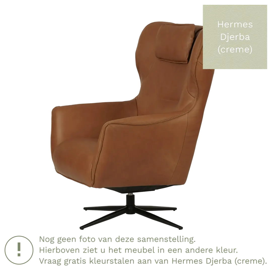 afbeelding van Leren draaifauteuil Leaf - Hermes Djerba (crème) - Stervoet zwart